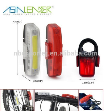 Super brilhante USB recarregável COB bicicleta luz com vermelho e branco luz cor